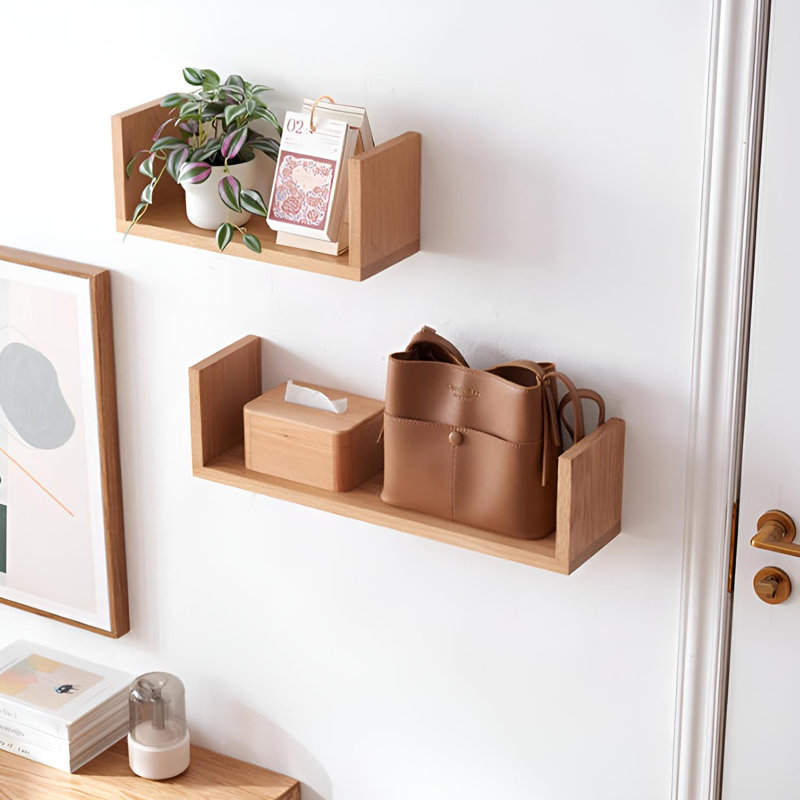 Tablette murale flottante en bois massif, H 6,49 po x l 31,49 po x P 5,9 po