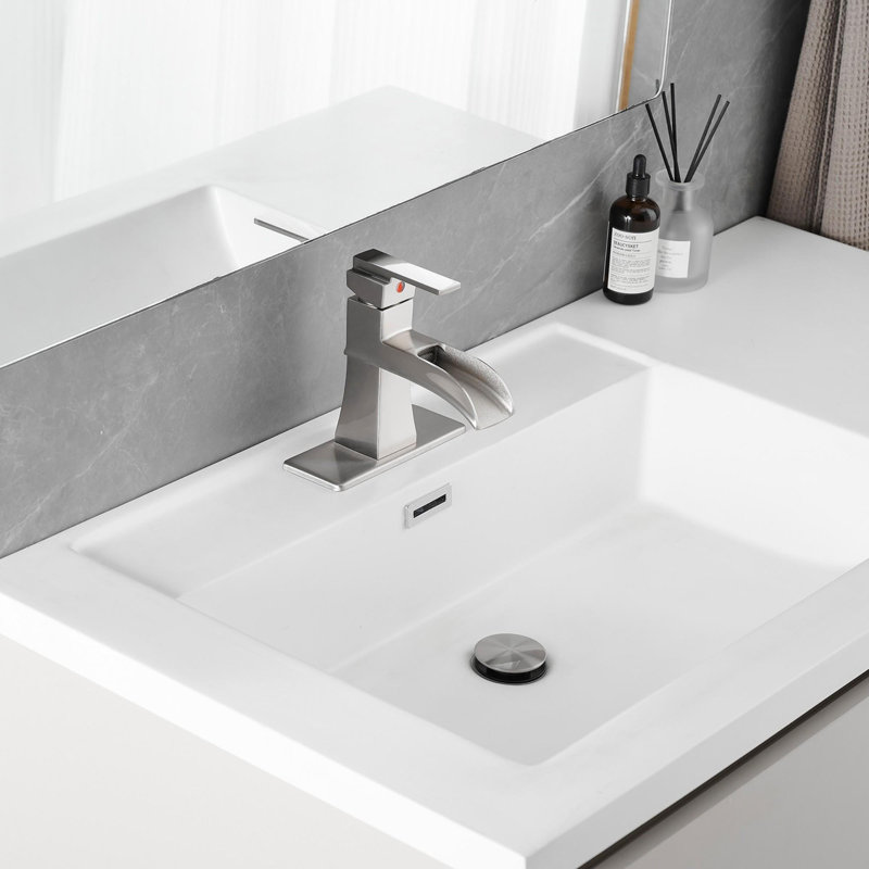 Three-hole bathroom faucet with drain kit, Brushed Nickel