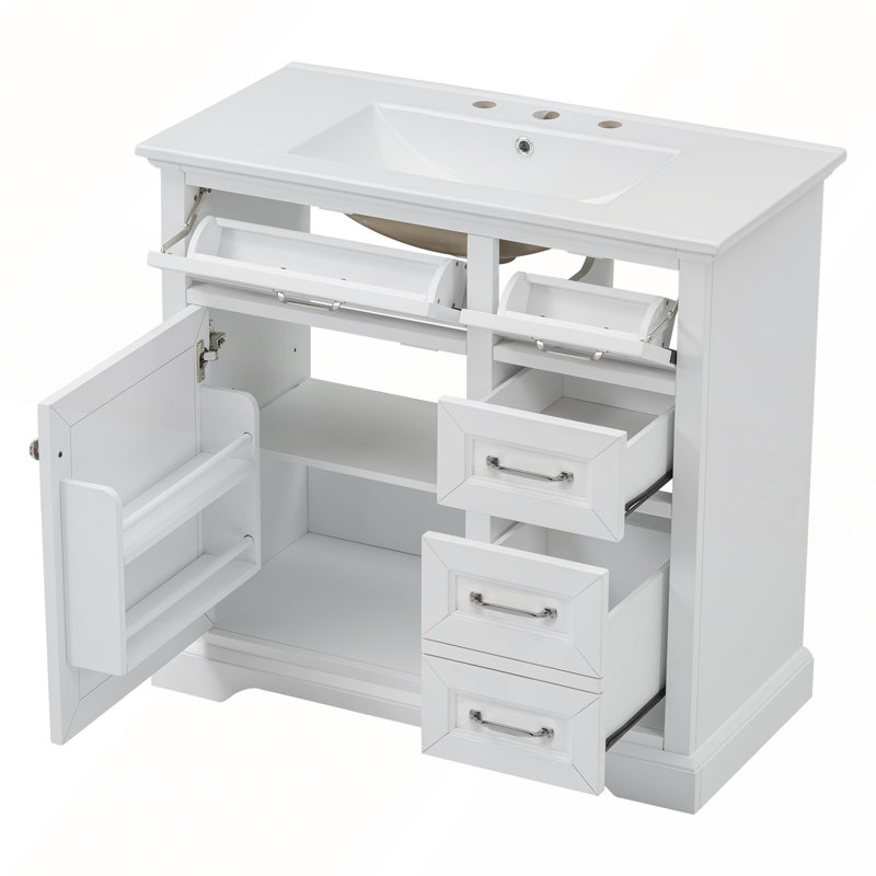 Ensemble de meuble-lavabo durable 36 po avec lavabo en céramique, charnières à fermeture en douceur et plusieurs options de rangement