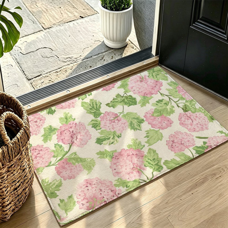 Off White Pink Peony Floral Cottage 47 x 31 in Area Rug