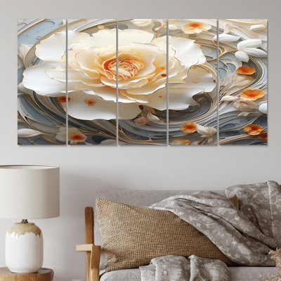 Exquisite White Blooming - Rose Canvas Art Print - 5 Equal Panels