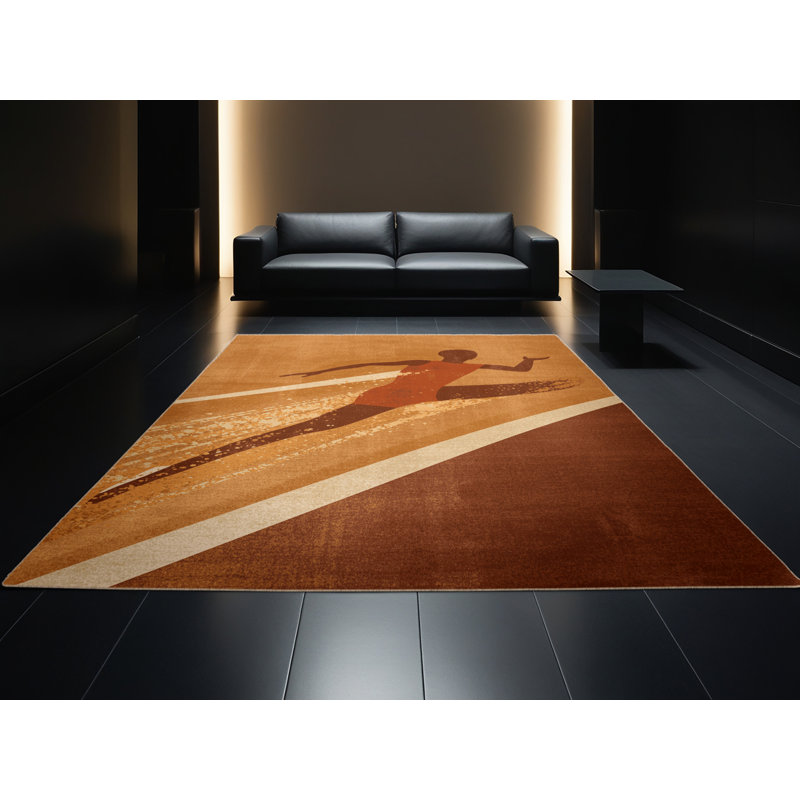 Machine Washable Hambrook Long Jump Modern & Contemporary Rug in Brown – Beige Binding, 8x12