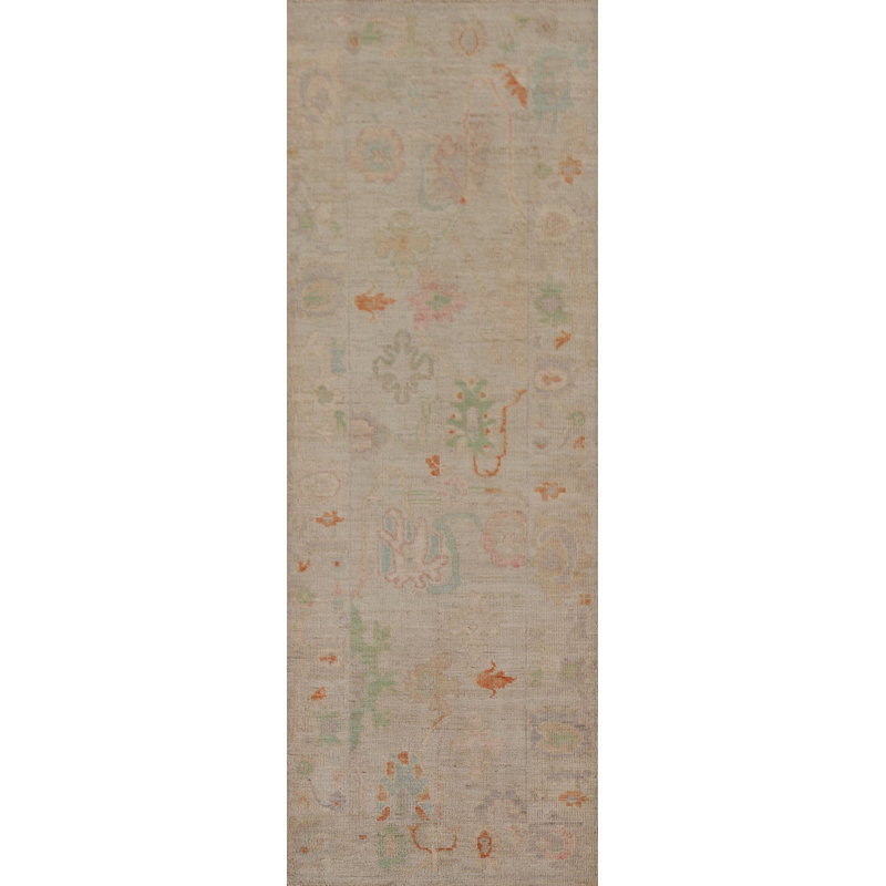 Tapis de couloir beige en laine noué à la main 3 pi x 9 pi 10 po Floral