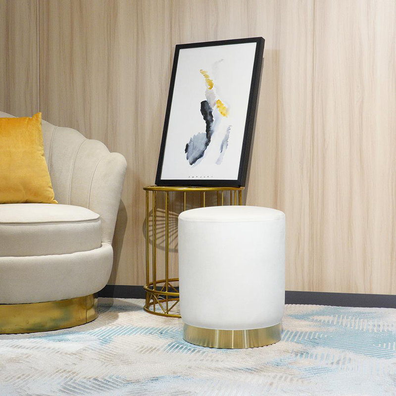 35cm Wide Velvet Round Solid Colour Ottoman with Storage, White