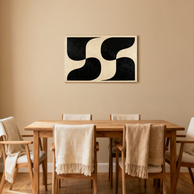 Abstrait noir et beige, formes géométriques sur toile tendue, reproduction d'art sur toile, ensemble de 1