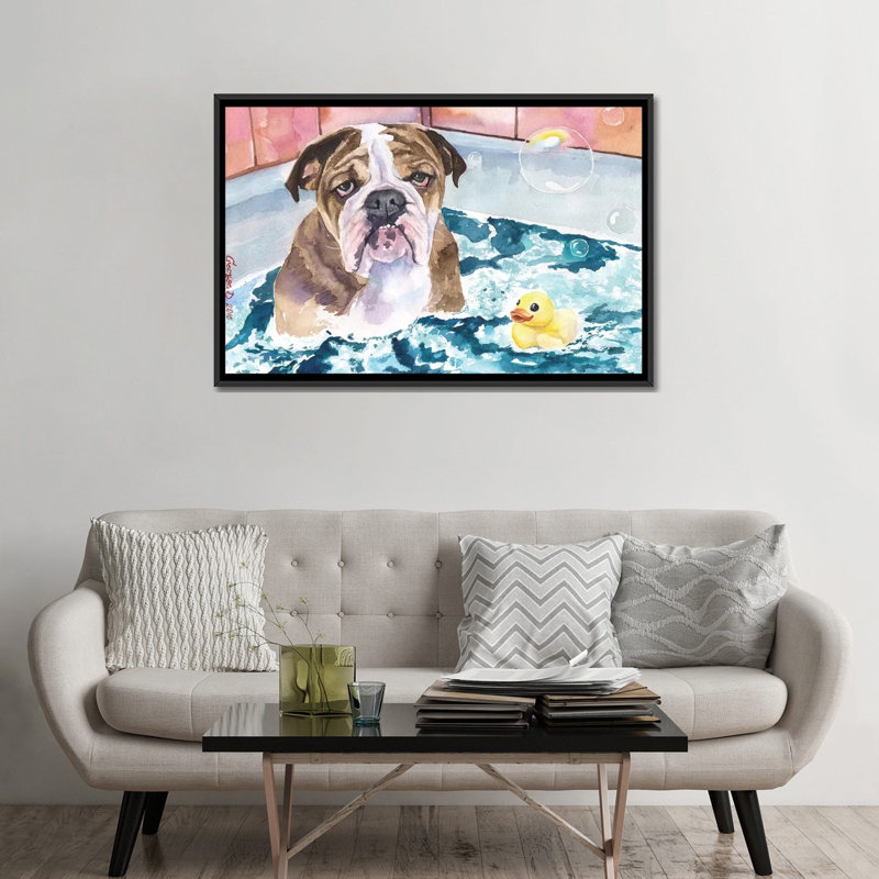 «Bath Time», reproduction sur toile, H 18 po x l 26 po x P 1,5 po, Toile avec cadre noir, Pas de tapis