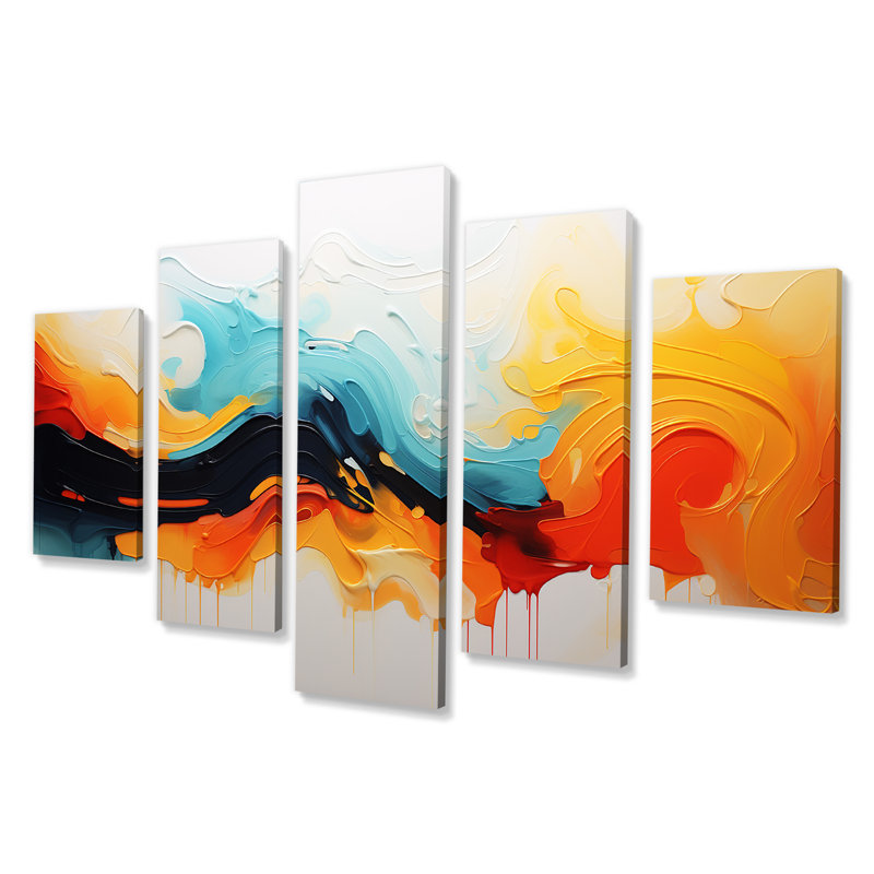  «Yellow Fractal Paint Wave Expression V - Abstract Peinture Multipanel Wall Art