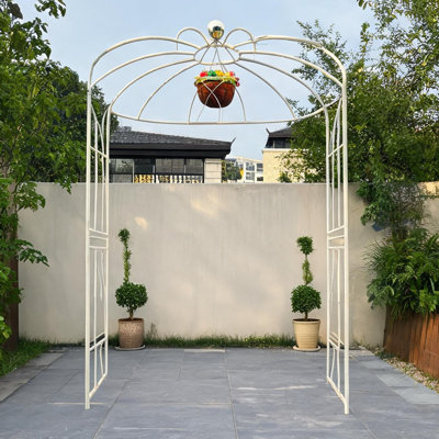 Portail de jardin en acier galvanisé couleur crème, en forme de cage à oiseaux, finition thermolaquée, dimensions : 81,3 x 114,2 pouces