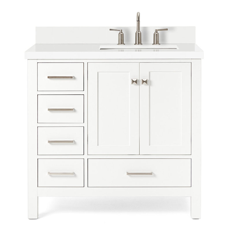 Cambridge 37'' W Single Vanity, White, Pure White Quartz, Rectangular