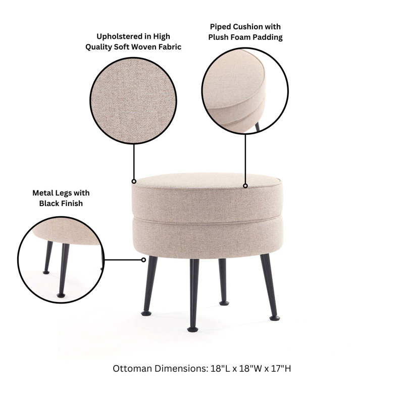 Luker Upholstered Ottoman, Beige, Black