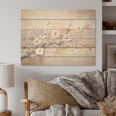 Rose et gris, fleur de cerisier - fleurs, art mural sur bois de pin naturel