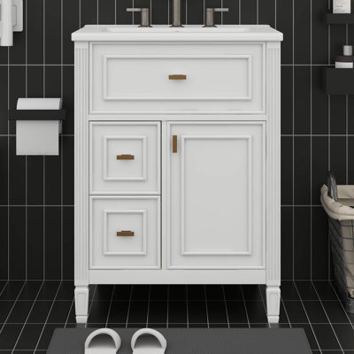 Meuble-lavabo 24 po avec lavabo, armoire de rangement avec tiroir basculant et deux tiroirs, porte à fermeture douce, tablette réglable