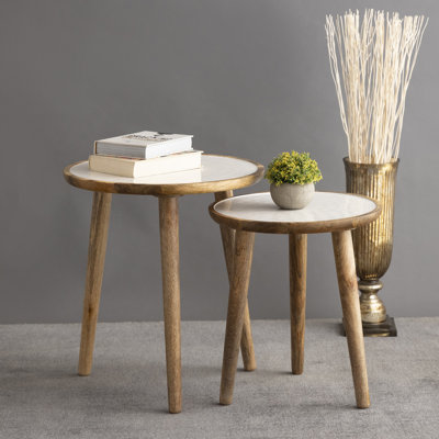 Ensemble de 2 tables d'appoint en bois de manguier