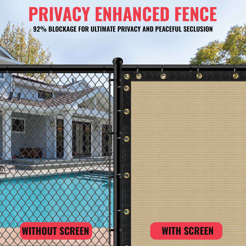 Beige Heavy-Duty Polyethylene Mesh Privacy Fence Screen 6' x 15'