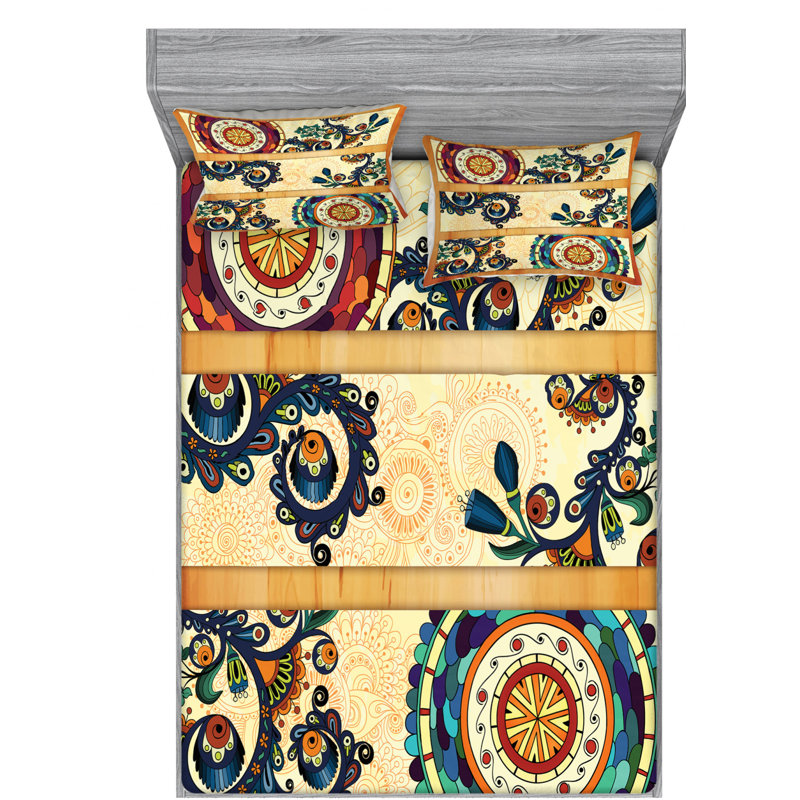 Microfiber Floral Sheet Set, Queen Sheet Set with Fitted Sheet