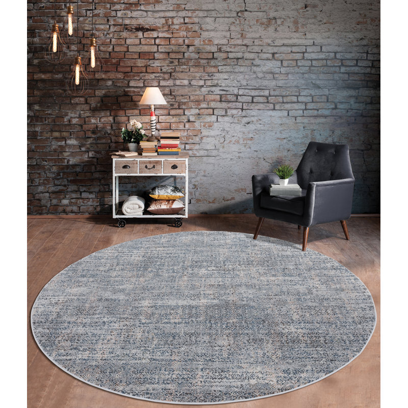 Tapis abstrait bleu, Rond 7 pi 10 po