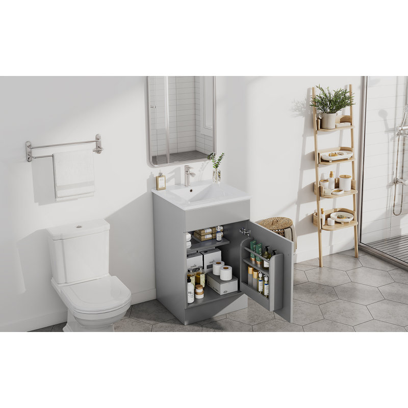 Meuble-lavabo de salle de bain avec lavabo, armoire de rangement avec tablette réglable, Gris