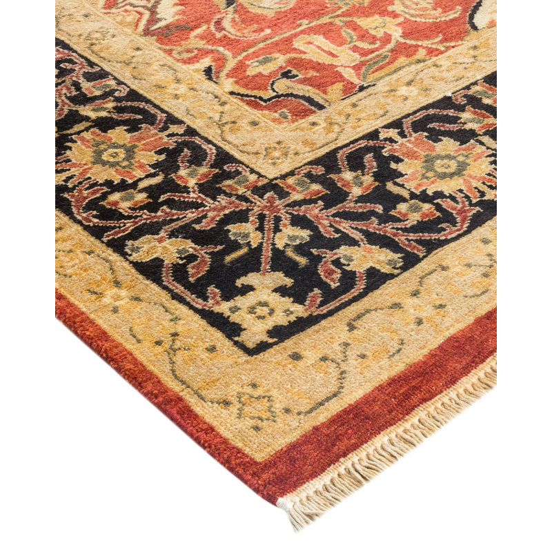 Tapis unique noué à la main orange / brun / ivoire 6 pi x 8 pi 9 po Sashka