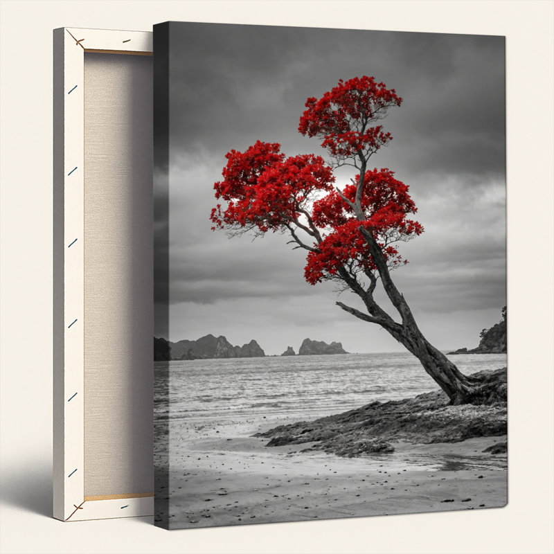 Art mural sur toile Gallery Wrap pour le salon, la chambre à coucher, le bureau ou le vestibule - décoration murale décorative avec arbre rouge