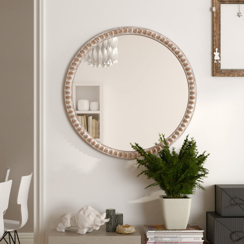Joseba Round Mirror, Distressed Wood
