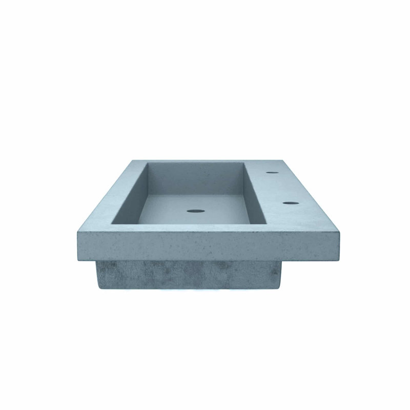 NativeStone Concrete Handmade Rectangular Drop-in Trough Bathroom Sink 48", Slate, Two Holes Faucet