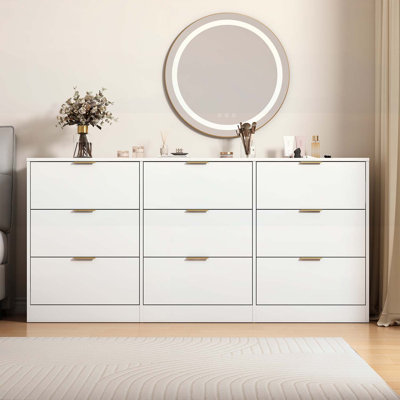 9-Drawer Cabinet with Golden Handles,Spacious Storage for Bedrooms and Living Rooms