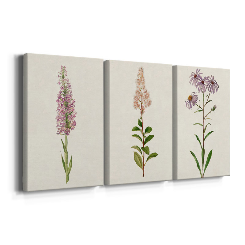 Mauve Garden Flowers I - Toile tendue avec châssis sur mesure - 3 pièces, H 36 po x l 72 po