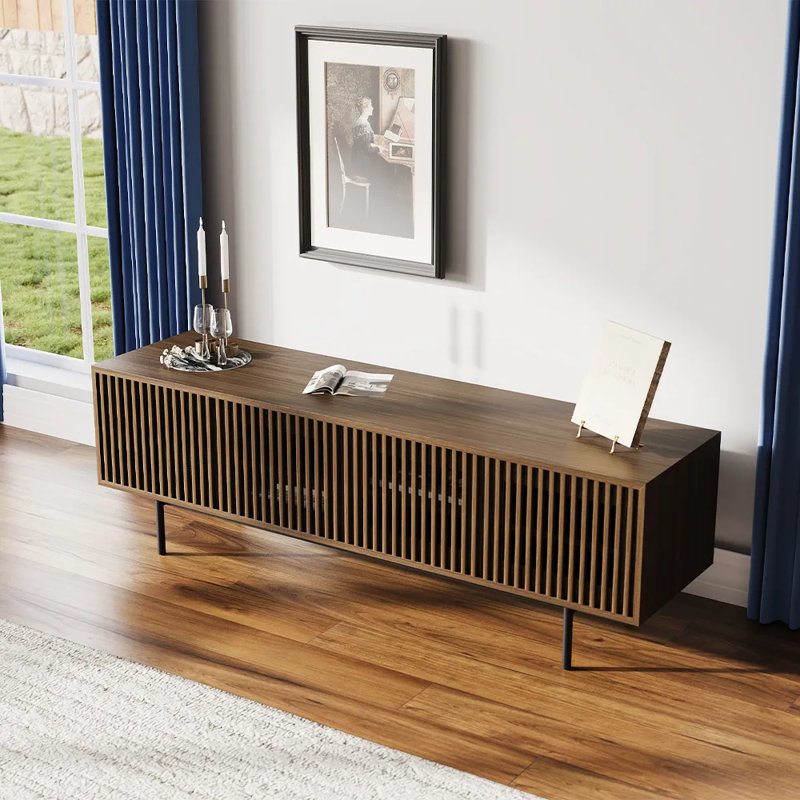 Meuble télé Mid-Century moderne, entièrement assemblé, H 21,26 po x L 70,87 po x l 18,89 po, Brun