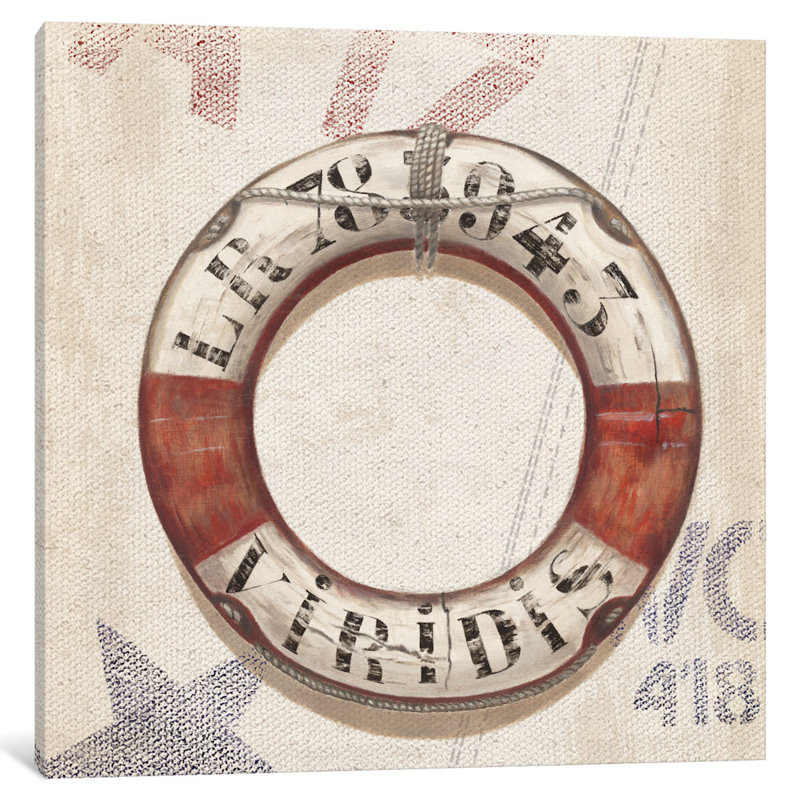 Lifebuoy nautique, impression sur toile tendue, H 12 po x l 12 po x P 1,5 po