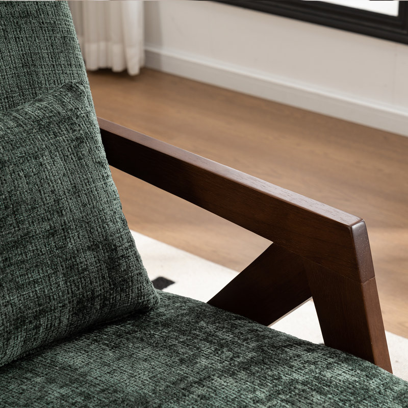 Juriana Mid Century Modern Upholstered Chenille Solid Wood Accent Armchair with an Extra Pillow, Dark Green Chenille