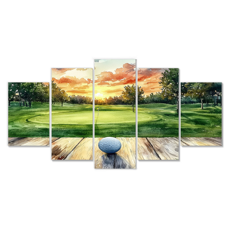 Pratique de golf sur un plateau en bois - Décoration murale golf - Art mural moderne, H 32 po x l 60 po, 5