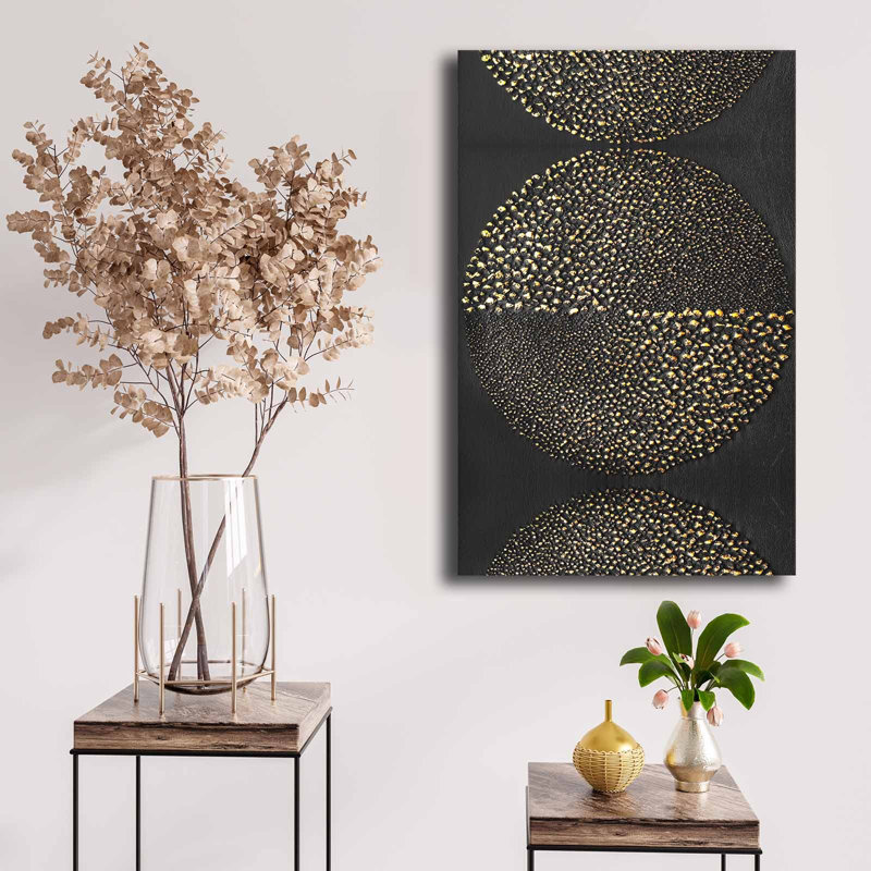 Superbe peinture sur toile décorative, dorée et blanche / noire, 17,7 po x 27,6 po | 100% toile (épaisseur: 0,1 pouce) sur cadre 100% bois de pin (épaisseur: 0,9 pouce) | Art mural parfait pour le salon, la chambre à coucher et le bureau