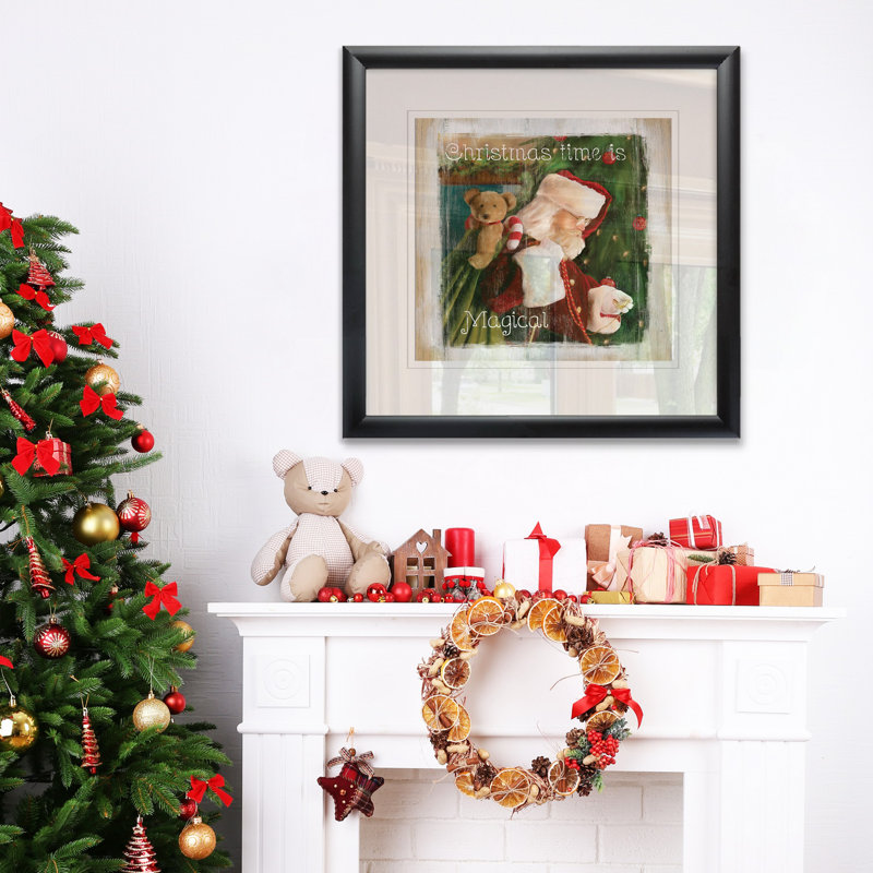 «Time for Santa», peinture, Blanc / aubergine / banane / brun clair / rouge br, H 17,5 po x l 17,5 po x P 1,5 po