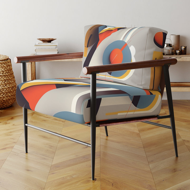 Daryanani - Fauteuil rembourré à motif géométrique abstrait, Noir, noir, noir, noir