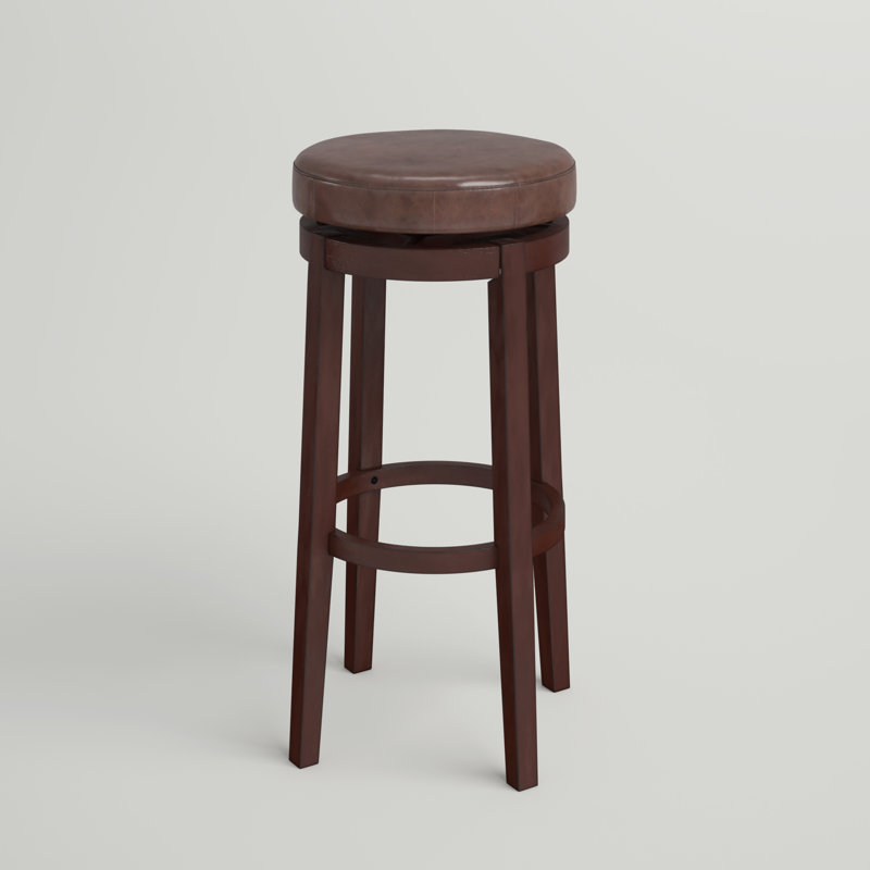 Baylis Swivel Upholstered Stool with Solid Wood Frame, Bar Stool (31” Seat Height), Faux Leather-Brown