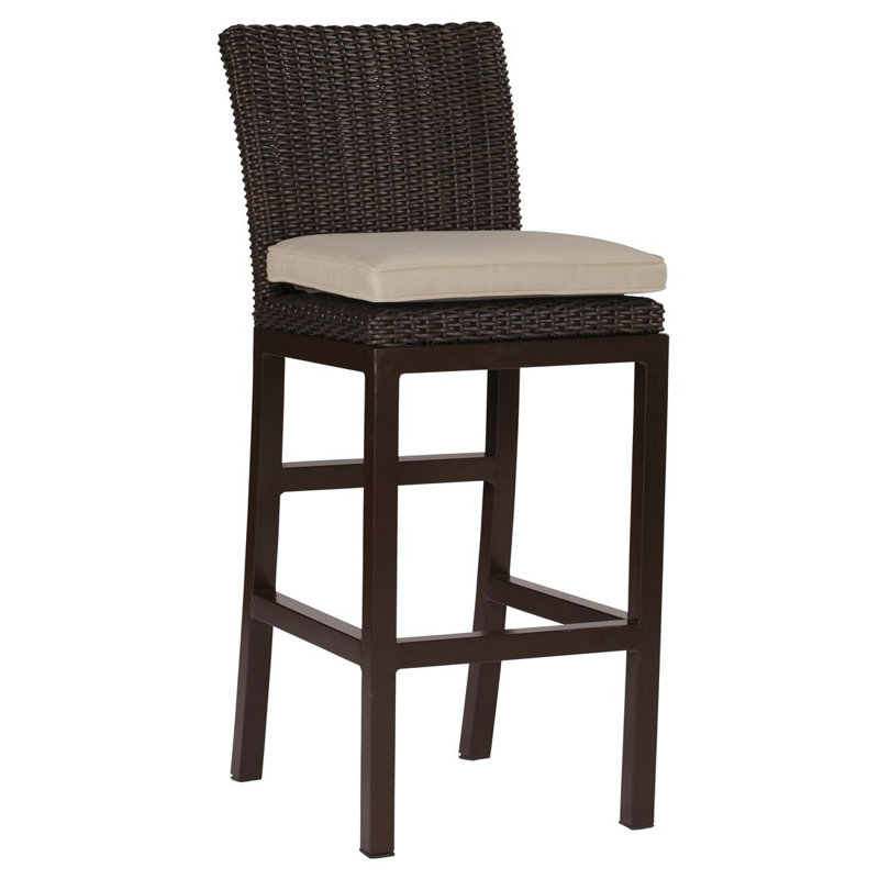 Rustic 30.5" Patio Bar Stool with Cushion, Dove Sunbrella® Linen, Welt, Slate Gray