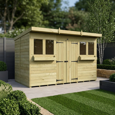 Total Sheds 12ft x 7ft Pent Summer Shed - Toughened Glass External Planters - Pressure Treated Timber - UK Manufactured