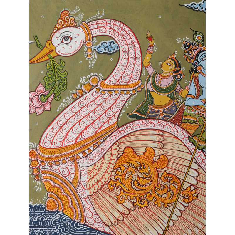 «Nauka Vihar» - Lord Krishna avec Gopis sur un bateau | Aquarelle sur toile faite à la main