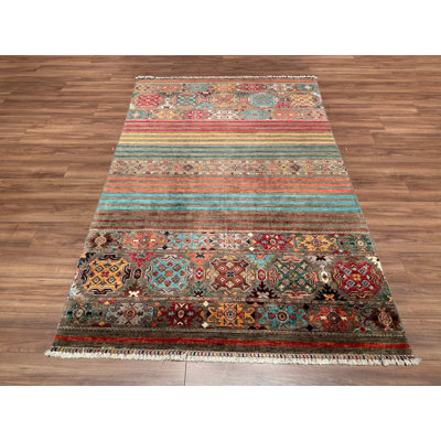 Original Hand Knotted Traditional Pattern Multi Color Wool and Cotton Rug