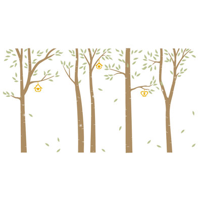 Birch Trees and Bird Houses Wall Decal