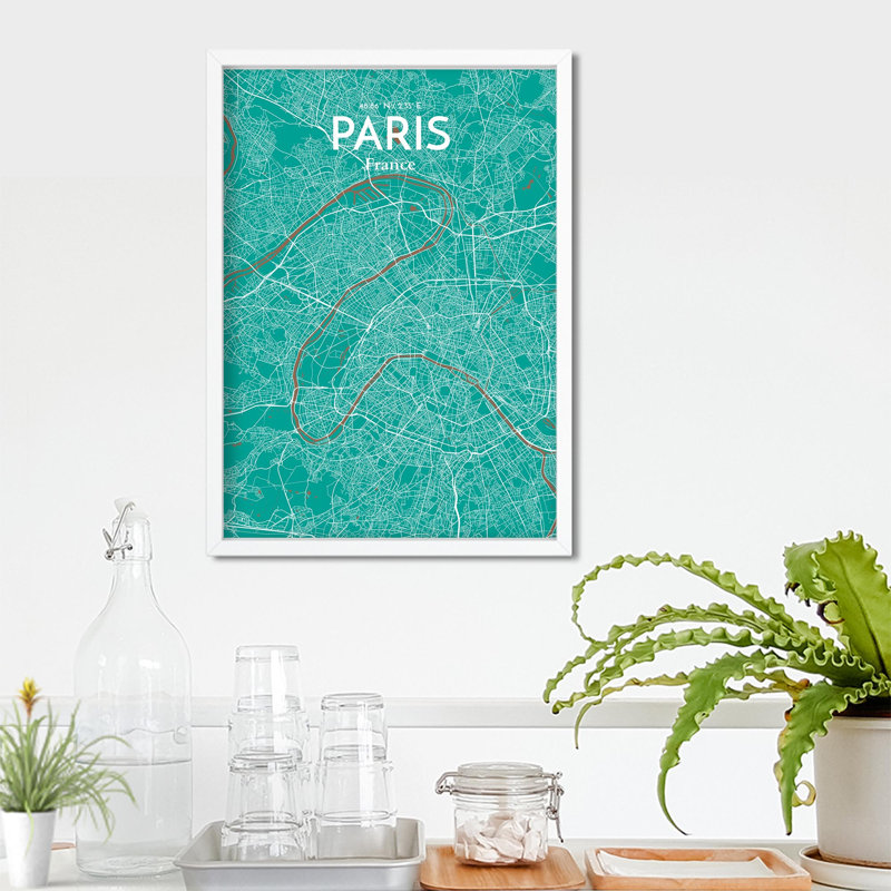 Carte de Paris, impression nautique, H 27,6 po x l 19,7 po x P 0,05 po, Vert / Brun