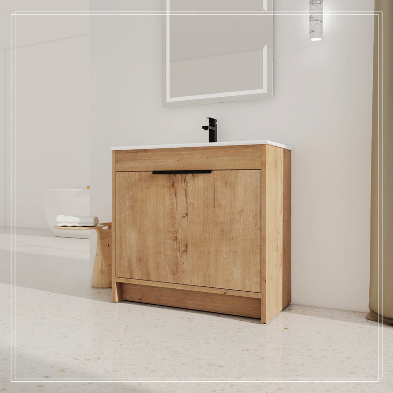 Javare Freestanding Bathroom Storage with Ceramic Sink and Adjustable Shelf,Bathroom Vanity with 2 Soft-Close Cabinet Doors