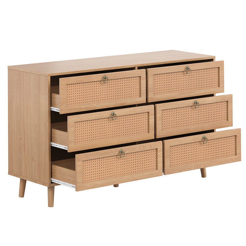Commode double à 6 tiroirs en rotin pour chambre à coucher, commode, commode à tiroirs moderne, Rétro