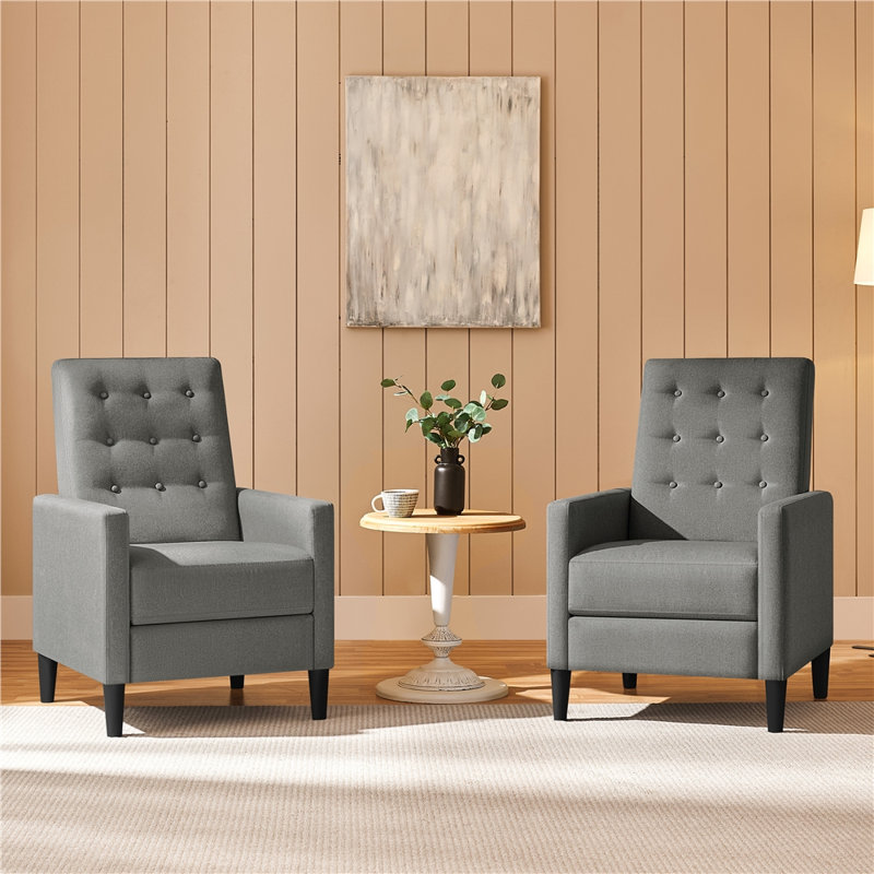Adysyn Button Tufted Upholstered Manual Push-Back Recliner, Gray 100% Polyester