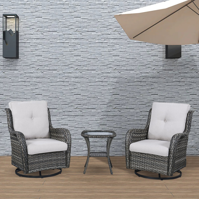 Chaise berçante en osier avec coussins Schutt, Beige