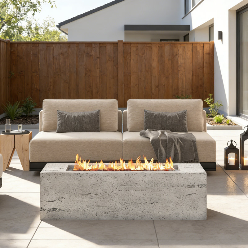 Table de foyer d'extérieur moderne au gaz 41,9 po avec corps MGO, foyer au propane rectangulaire 40 001 BTU avec flamme réglable et housse de protection