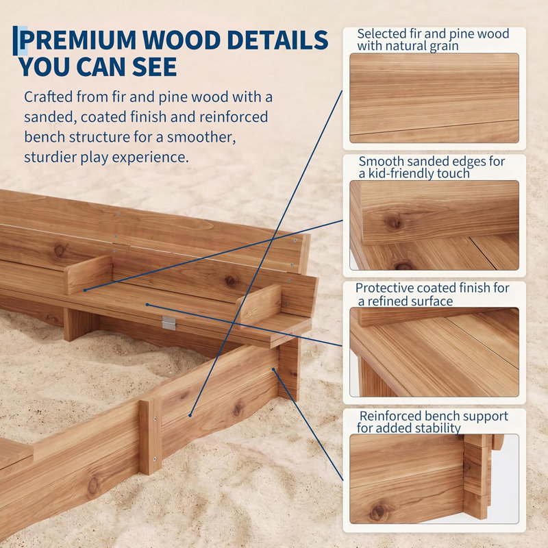 Kids Wooden Sandbox, Interlock Board Structure, with Adjustable Canopy Cover