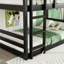 Triple lit superposé simple noir en bois d'hévéa avec garde-corps-1071889744