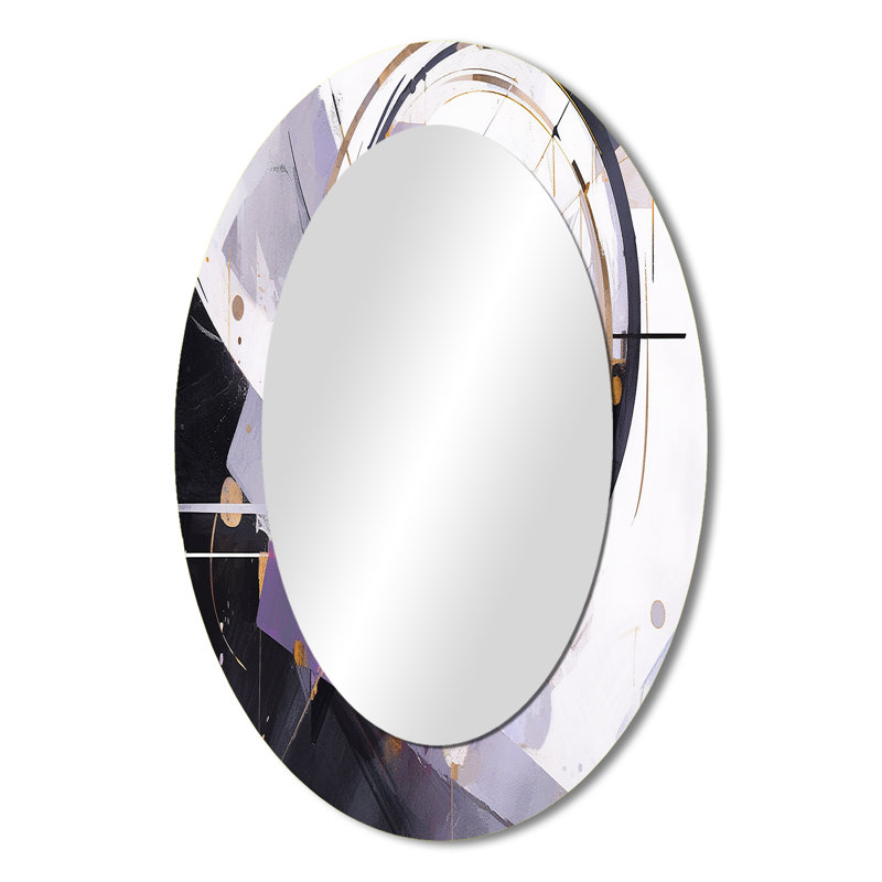 Purple Black Multifaceted Whirls - Abstract Oval Decorative Mirror On Metal, 36" x 24"