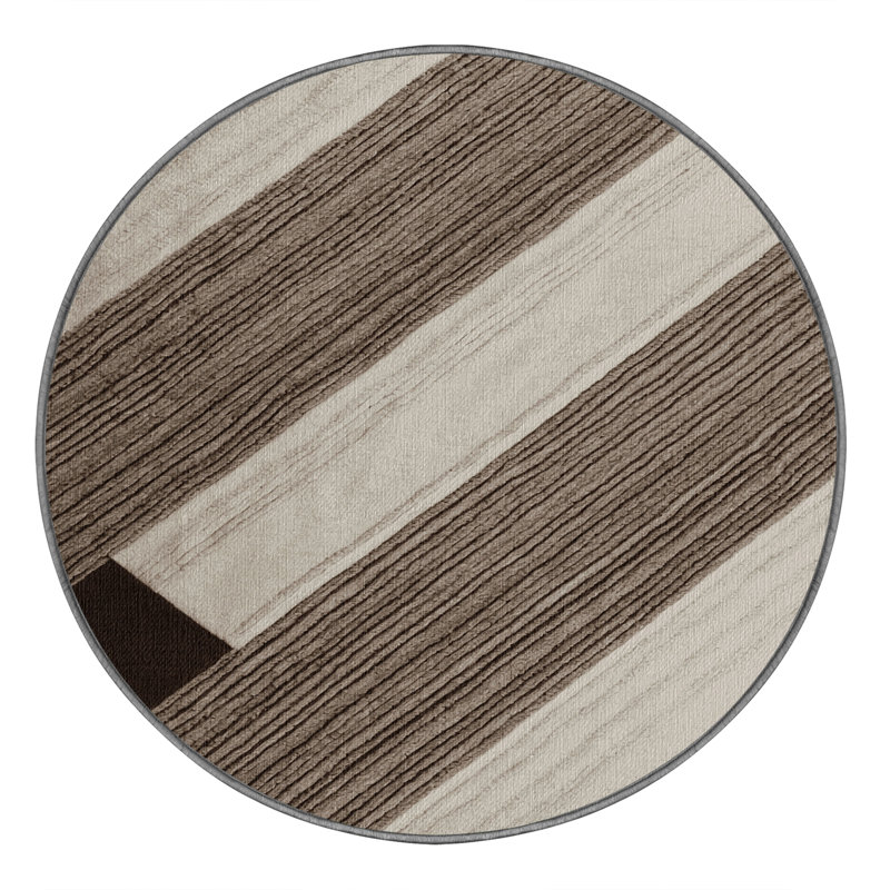  Tapis lavable rayé brun foncé Greige, Rond 6 pi